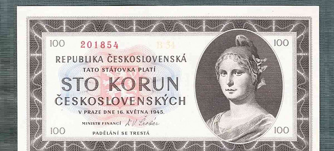 Régi bankjegyek - 100 CZK 1945, tökéletes állapotban Prága - fotó 1