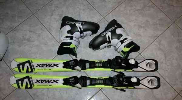 детские лыжи salomon Xmax 90 см, головные лыжные ботинки Пухов - изображение 1