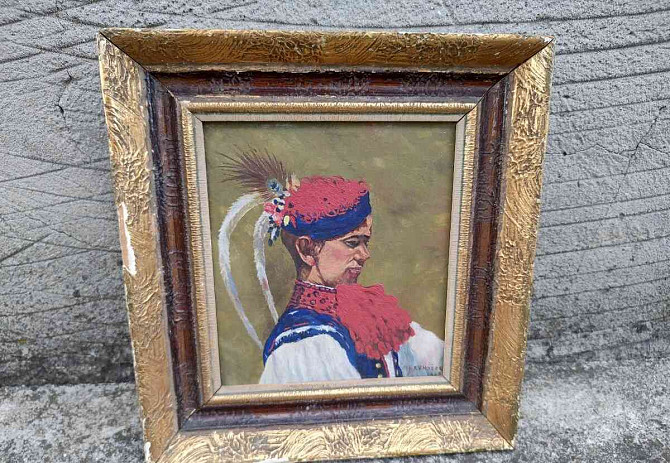 picture oil painting young man in costume Hašek 1947 Trencin - photo 1