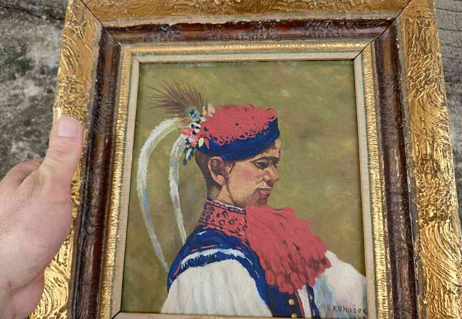 picture oil painting young man in costume Hašek 1947 Trencin - photo 2