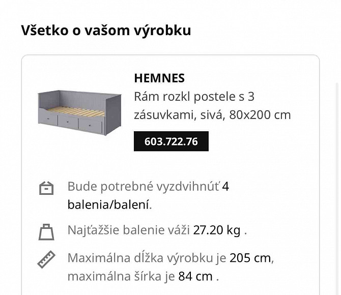 Nová IKEA HEMNES postel, 80x200 cm šedá barva Bratislava - foto 2