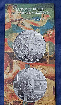 Stříbrná pamětní mince 200Sk, 2002, Ludvík Fulla, proof Bratislava - foto 3