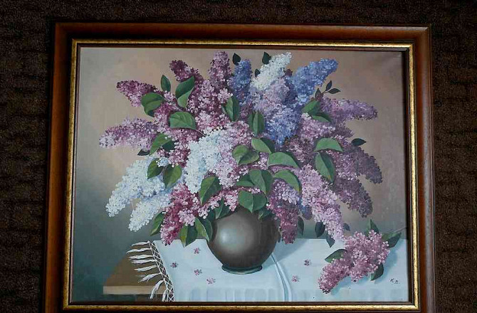 Large old oil painting on canvas - a bouquet of lilacs Medzilaborce - photo 1