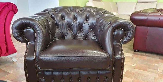 Chesterfield stílusú, 3+2+1 bőr kihúzható kanapé Nagyszombat - fotó 5