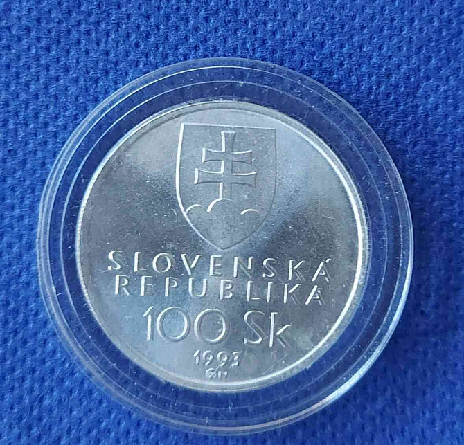 Ezüst emlékérme 100 Sk, 1993, a Szlovák Köztársaság megalakulása. Pozsony - fotó 2