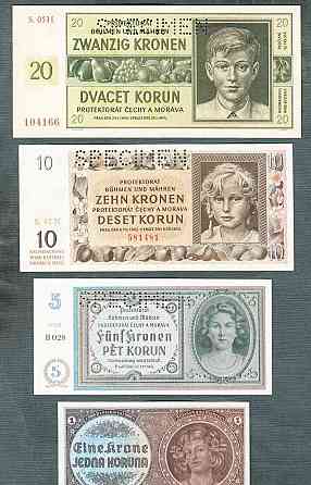 Staré bankovky PROTEKTORÁT KOMPLET SESTAV bezvadný stav UNC Prága