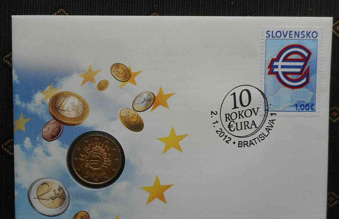 VÁSÁRLÁS 2012... Numizmatikai borító 2 eurós érmével, 10 év. TYE euró Pozsony - fotó 1